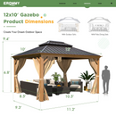 EROMMY 10' x 12' Gazebo, Wooden Finish Coated Aluminum Frame Canopy with Double Galvanized Steel Hardtop Roof, Outdoor Permanent Metal Pavilion-Erommy